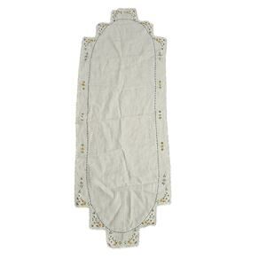 Vintage Hand Embroidered Table Runner White Yellow Floral Dainty